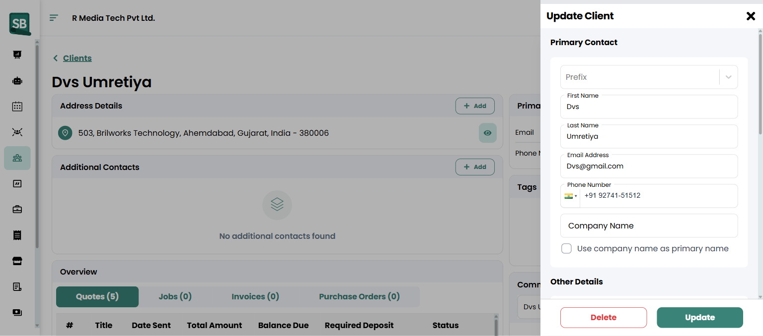 Client profile with Edit button highlighted