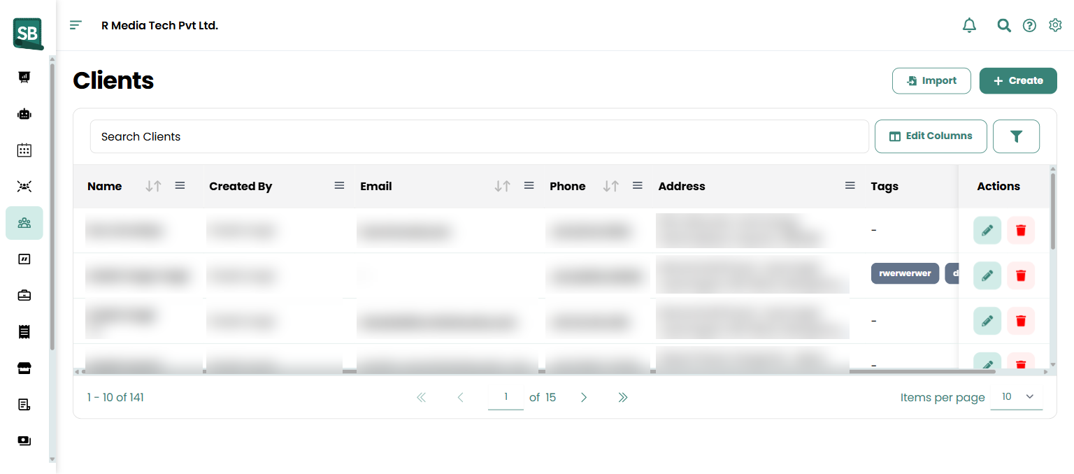 Clients list with New Client button highlighted