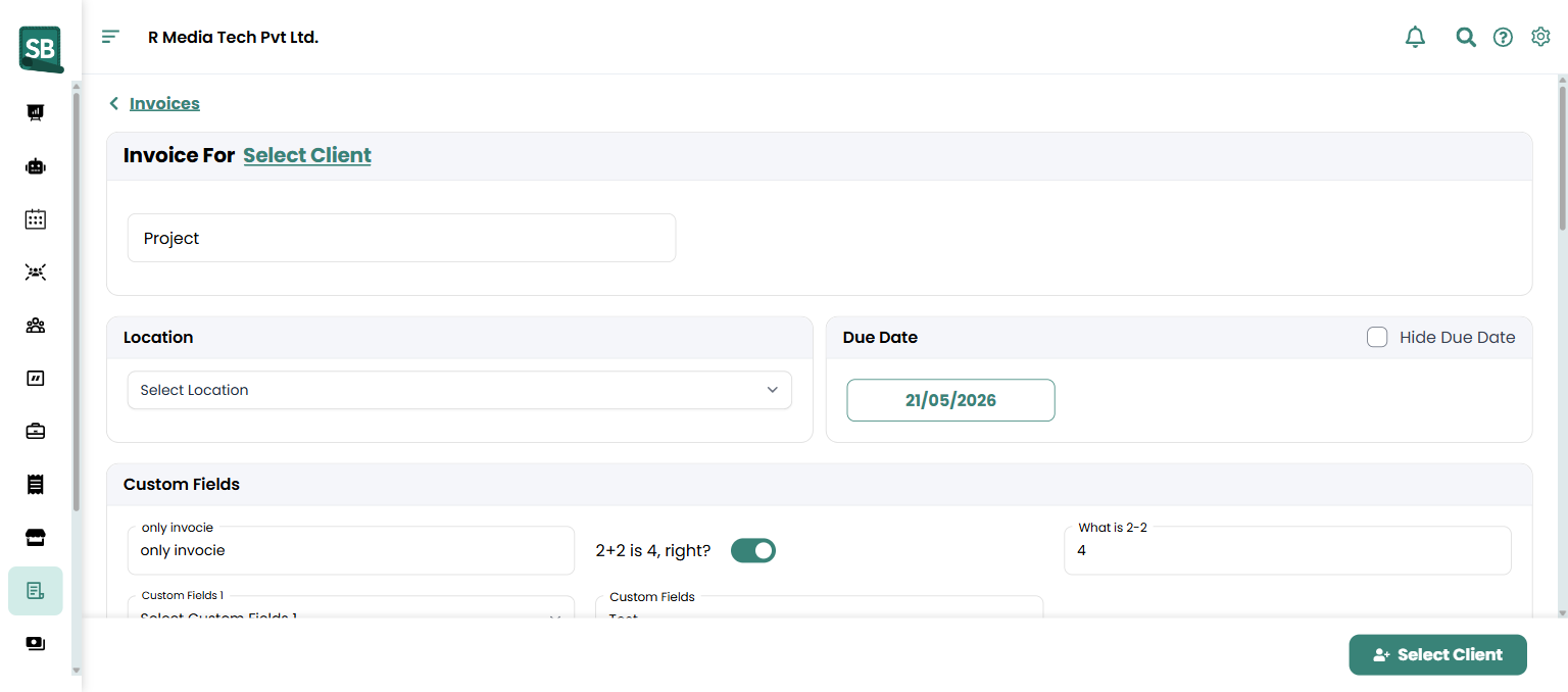 Invoices list with QuickBooks status column and bulk action menu open