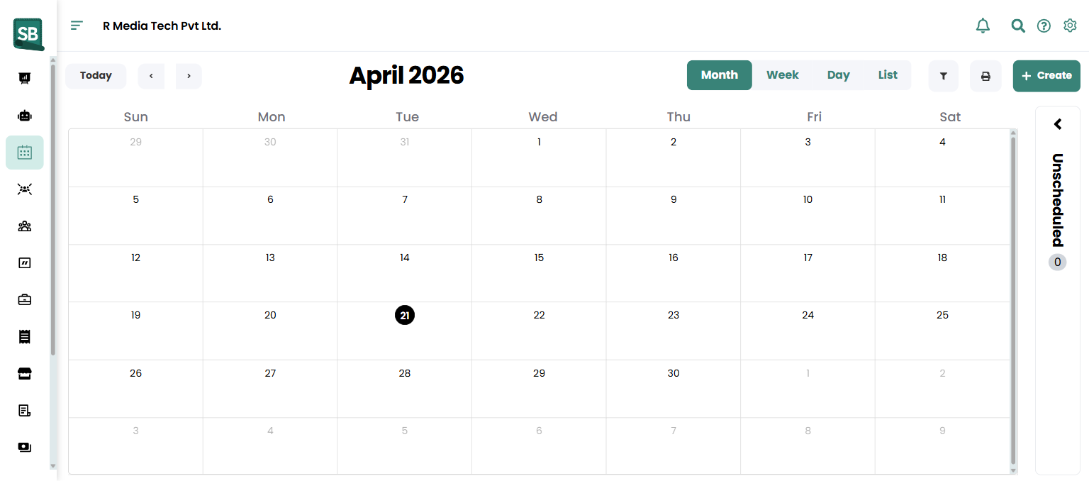 Calendar view with multiple scheduled jobs in different colors